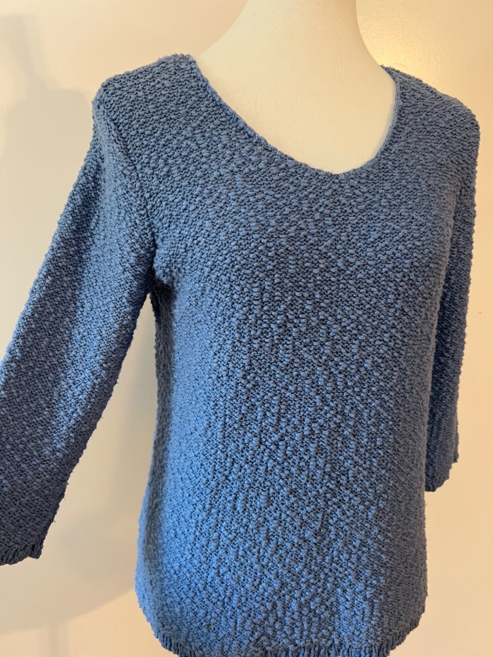 Coldwater Creek Women's Sz PS Sweater Popcorn Knit Blue V-Neck Small Petite